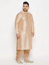 Vastramay Men's Plus Size Gold Zari Weaved Kurta Dhoti Set